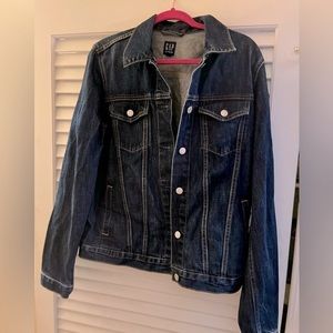 GAP denim jacket; silver button closure; Large Tall (excellent condition)